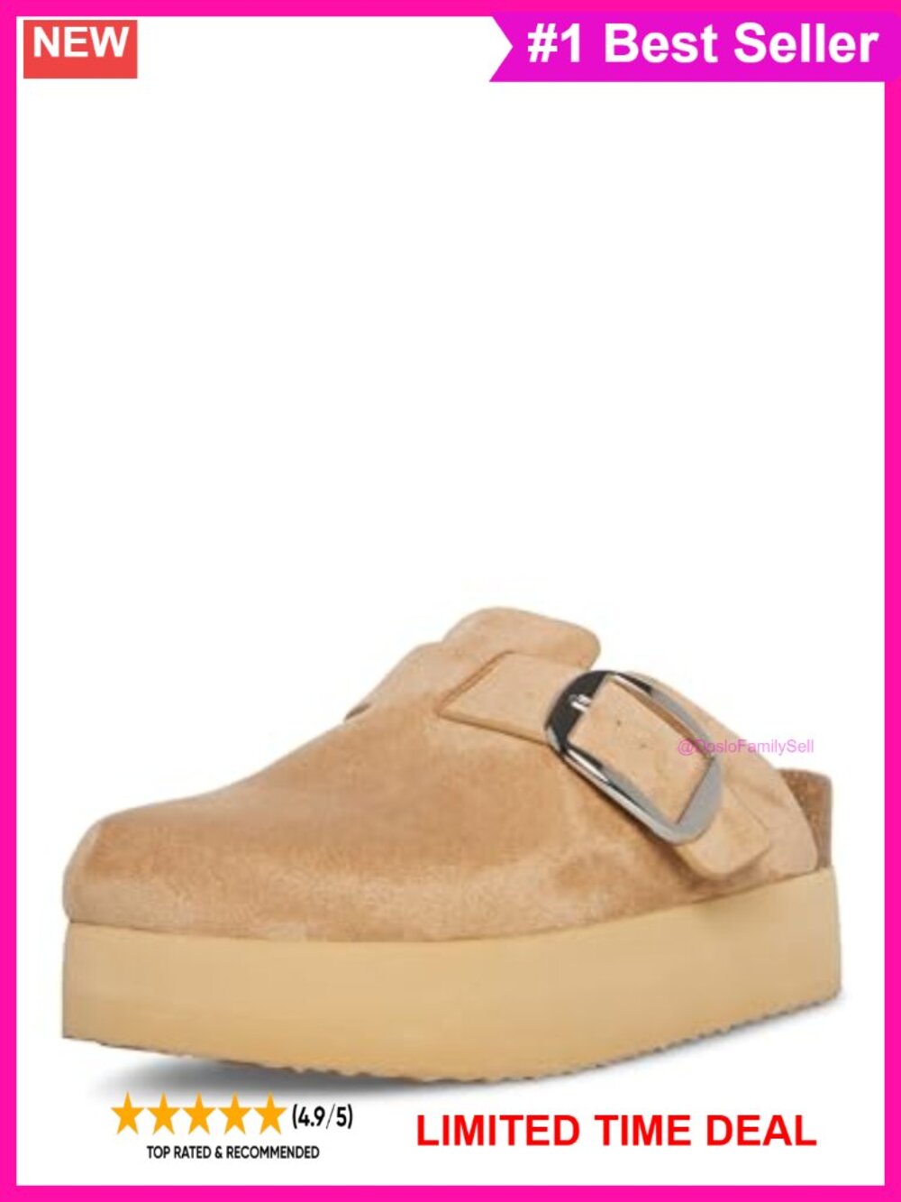 Platform Clog Mule Sandals Suede Cushioned Lightweight Pull-On